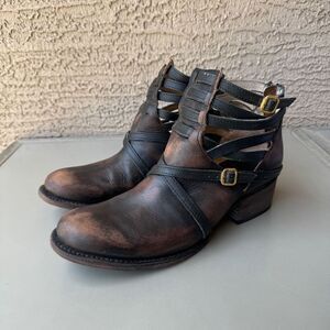 Freebird By Steven Stair Distressed Leather Booties Boot Womens Sz 9 Brown Black